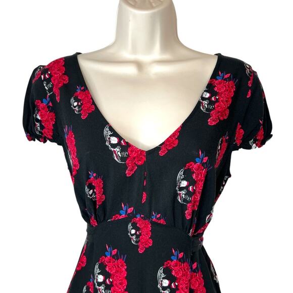 ROYAL BONES By Daang Goodman Floral Skull Dress in Red & Black Women's Medium - Picture 3 of 13